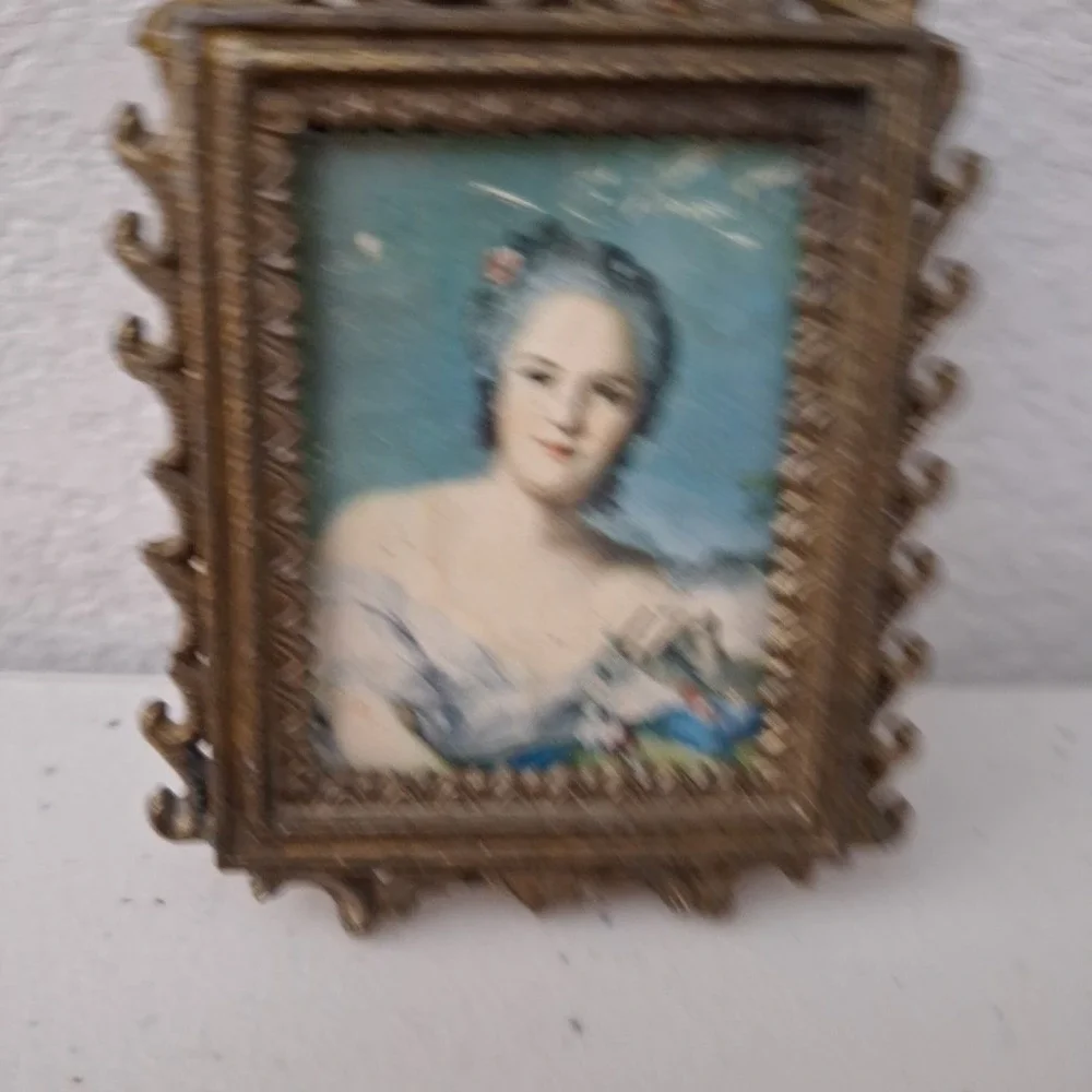 Antique Glass Front Italian Brass Metal Filigree Photo Frame 4
